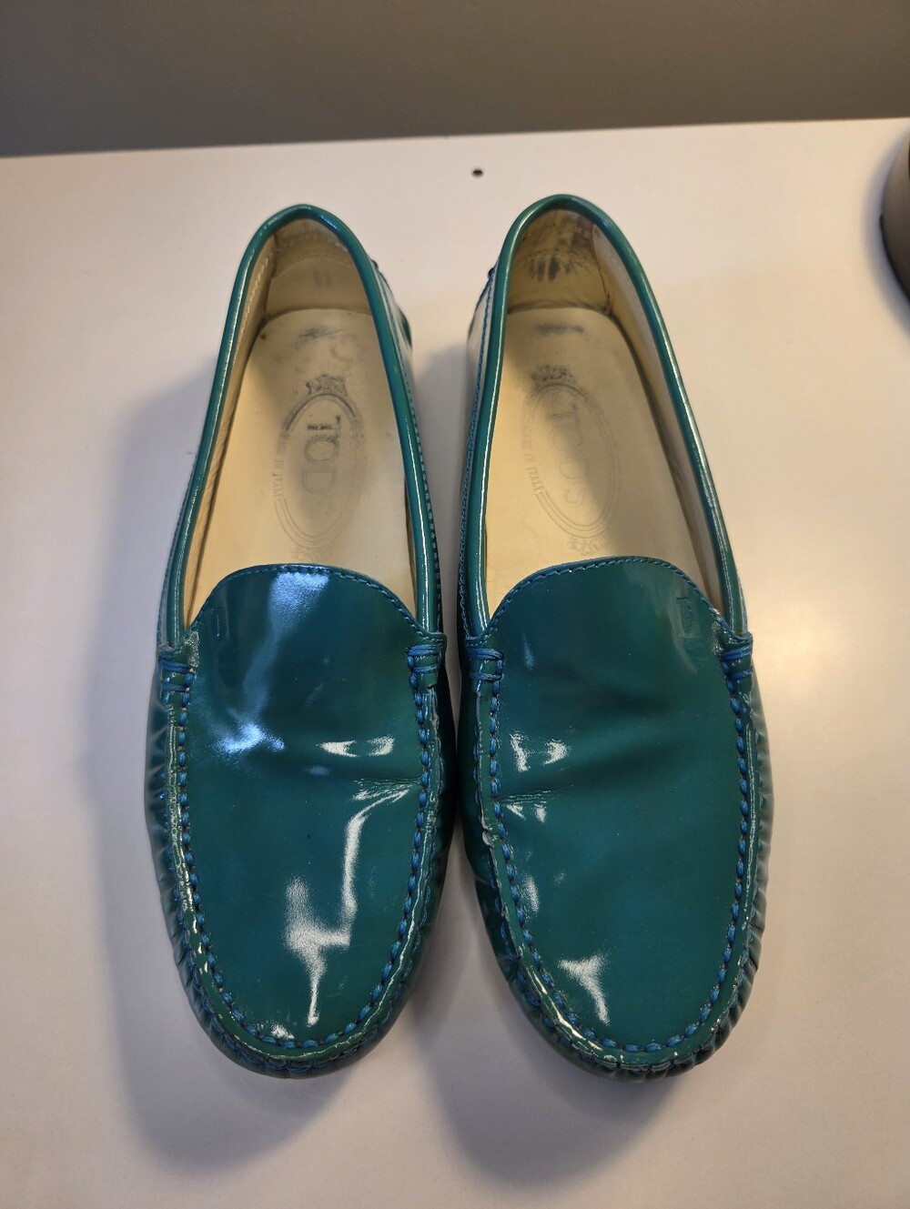 Tod's Teal Patent Driving Loafers — Women's 35 1/2
